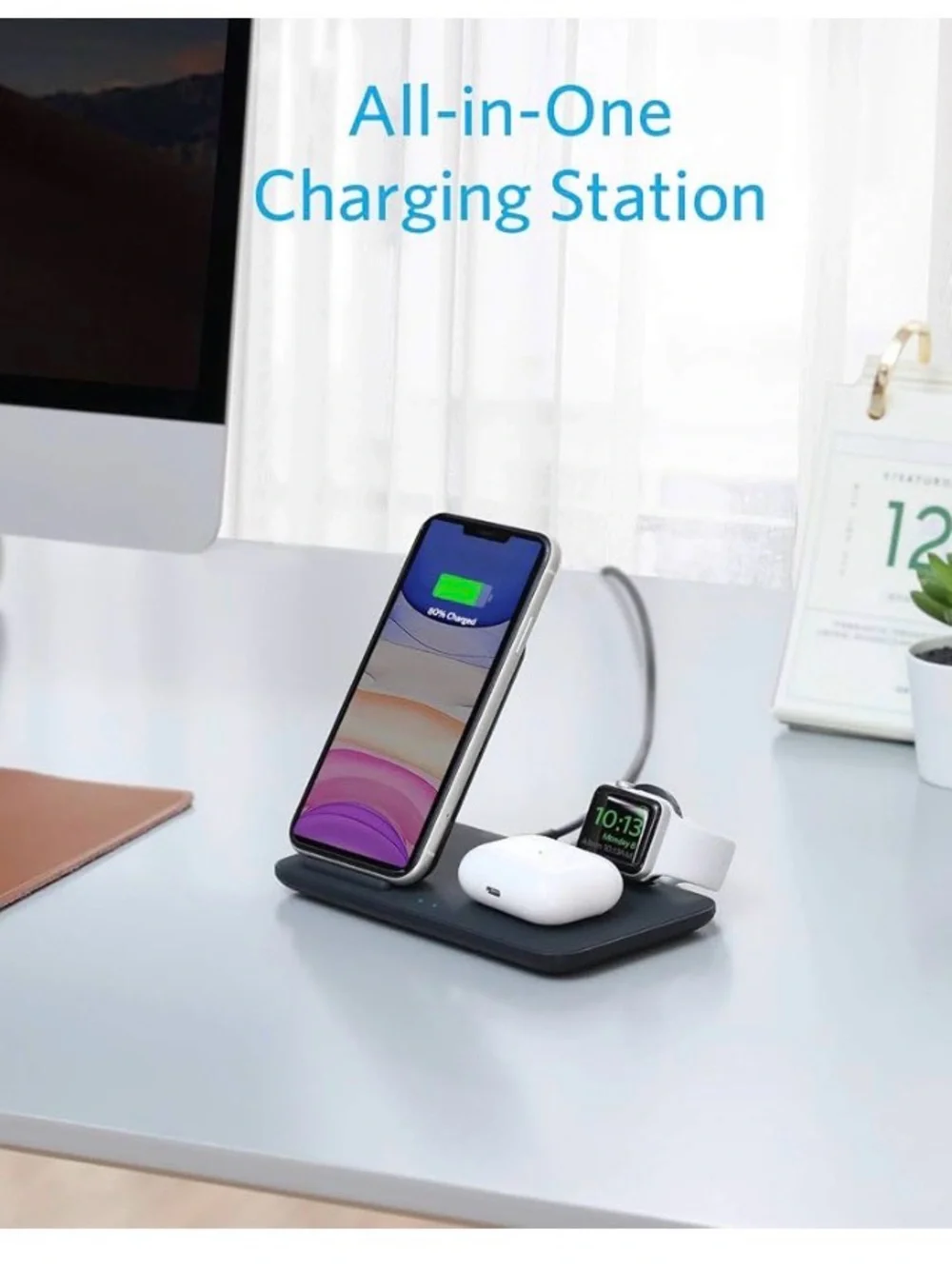 Anker 3-in-1 Charging Station - White and Blue Logo